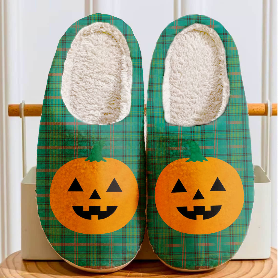 Clan Ross Hunting Ancient Tartan Halloween Pumpkin Slippers, Fluffy Spooky Slippers KL19 Ross Hunting Ancient Tartan Tartan Halloween   