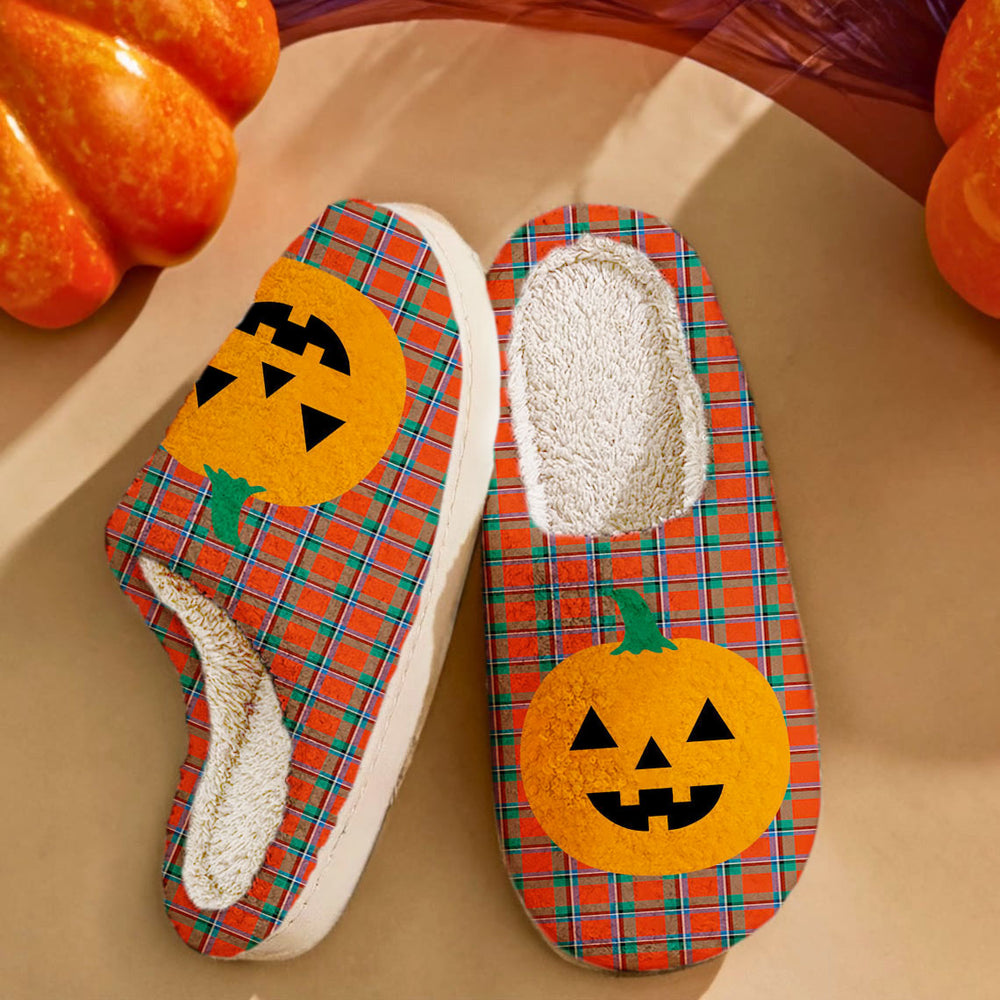 Clan Sinclair Ancient Tartan Halloween Pumpkin Slippers, Fluffy Spooky Slippers JI98 Sinclair Ancient Tartan Tartan Halloween   