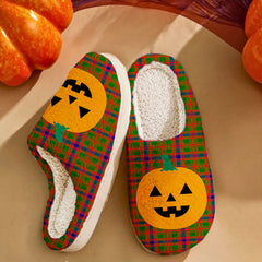 Clan Nithsdale District Tartan Halloween Pumpkin Slippers, Fluffy Spooky Slippers OF22 Nithsdale District Tartan Tartan Halloween   