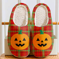 Clan Morrison Red Modern Tartan Halloween Pumpkin Slippers, Fluffy Spooky Slippers ZI80 Morrison Red Modern Tartan Tartan Halloween   