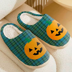 Clan Robertson Hunting Ancient Tartan Halloween Pumpkin Slippers, Fluffy Spooky Slippers IS49 Robertson Hunting Ancient Tartan Tartan Halloween   