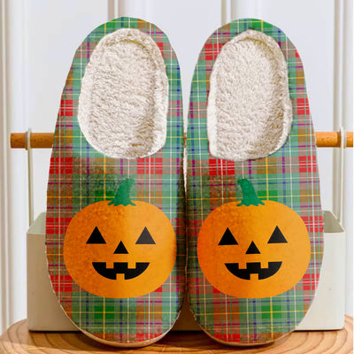 Clan Muirhead Tartan Halloween Pumpkin Slippers, Fluffy Spooky Slippers