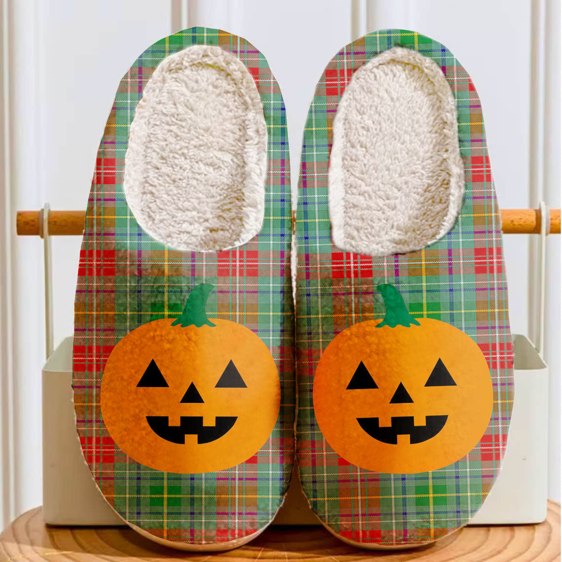 Clan Muirhead Tartan Halloween Pumpkin Slippers, Fluffy Spooky Slippers MA39 Muirhead Tartan Tartan Halloween   