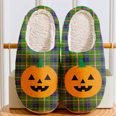 Clan Reid Green Tartan Halloween Pumpkin Slippers, Fluffy Spooky Slippers XC30 Reid Green Tartan Tartan Halloween   