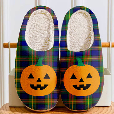 Clan Muir Tartan Halloween Pumpkin Slippers, Fluffy Spooky Slippers