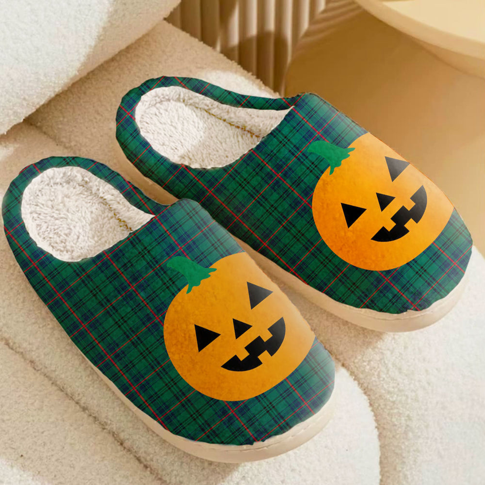 Clan Walker Tartan Halloween Pumpkin Slippers, Fluffy Spooky Slippers LR93 Walker Tartan Tartan Halloween   