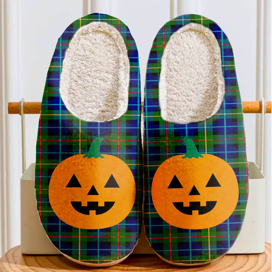 Clan Smith Modern Tartan Halloween Pumpkin Slippers, Fluffy Spooky Slippers HF98 Smith Modern Tartan Tartan Halloween   