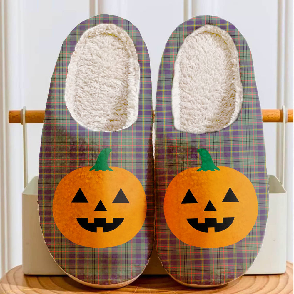 Clan Taylor Weathered Tartan Halloween Pumpkin Slippers, Fluffy Spooky Slippers TR97 Taylor Weathered Tartan Tartan Halloween   