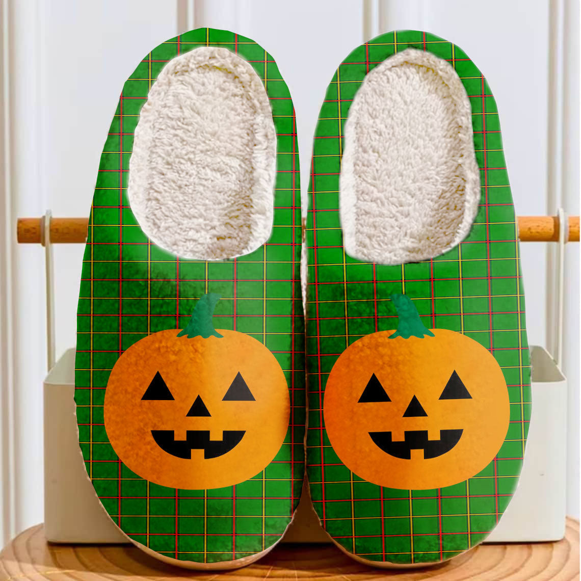 Clan Tribe of Mar Tartan Halloween Pumpkin Slippers, Fluffy Spooky Slippers TQ83 Tribe of Mar Tartan Tartan Halloween   