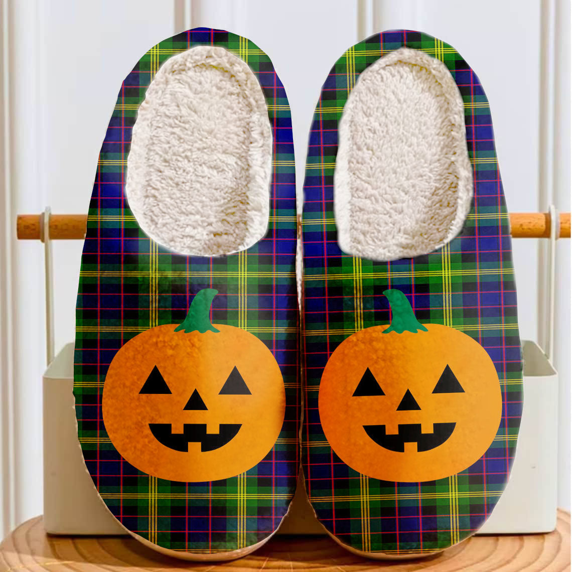 Clan Watson Modern Tartan Halloween Pumpkin Slippers, Fluffy Spooky Slippers KR18 Watson Modern Tartan Tartan Halloween   