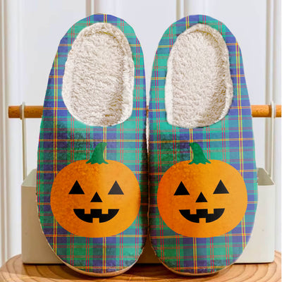 Clan US Marine Tartan Halloween Pumpkin Slippers, Fluffy Spooky Slippers