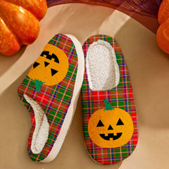 Clan Somerville Modern Tartan Halloween Pumpkin Slippers, Fluffy Spooky Slippers VE31 Somerville Modern Tartan Tartan Halloween   