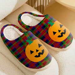 Clan Tennant Tartan Halloween Pumpkin Slippers, Fluffy Spooky Slippers RS56 Tennant Tartan Tartan Halloween   