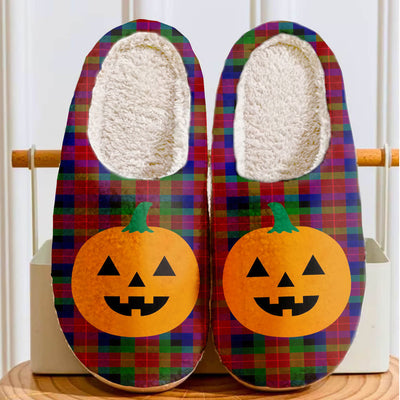 Clan Tennant Tartan Halloween Pumpkin Slippers, Fluffy Spooky Slippers