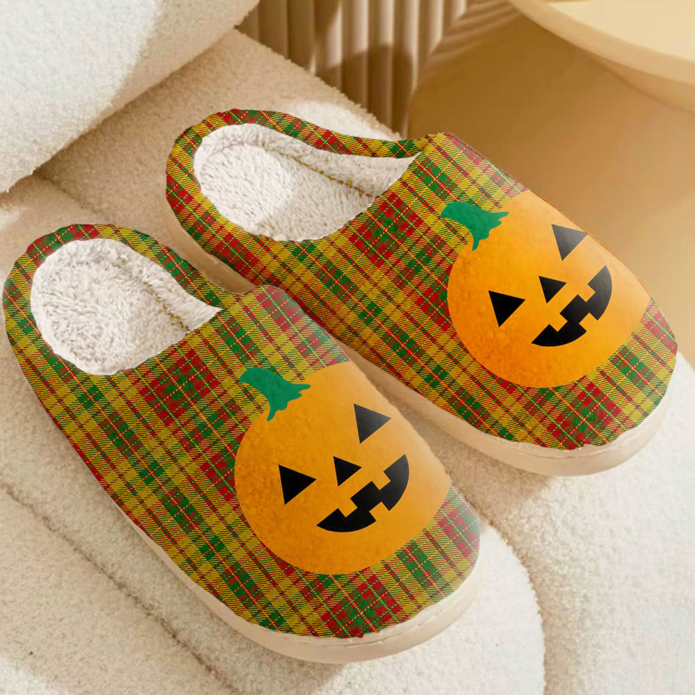 Clan Strathearn Modern Tartan Halloween Pumpkin Slippers, Fluffy Spooky Slippers YG83 Strathearn Modern Tartan Tartan Halloween   
