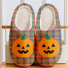 Clan Stewart Royal Ancient Tartan Halloween Pumpkin Slippers, Fluffy Spooky Slippers PL90 Stewart Royal Ancient Tartan Tartan Halloween   