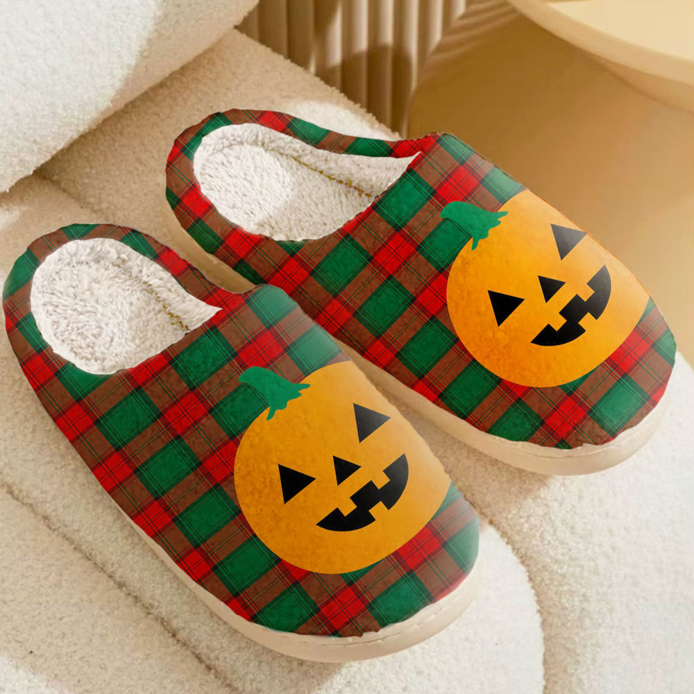 Clan Stewart Atholl Modern Tartan Halloween Pumpkin Slippers, Fluffy Spooky Slippers RP55 Stewart Atholl Modern Tartan Tartan Halloween   