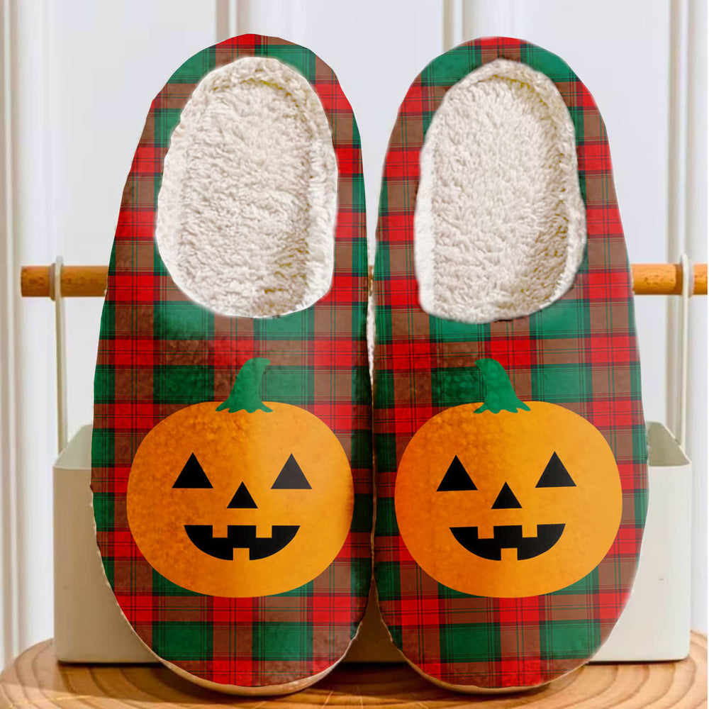 Clan Stewart Atholl Modern Tartan Halloween Pumpkin Slippers, Fluffy Spooky Slippers RP55 Stewart Atholl Modern Tartan Tartan Halloween   