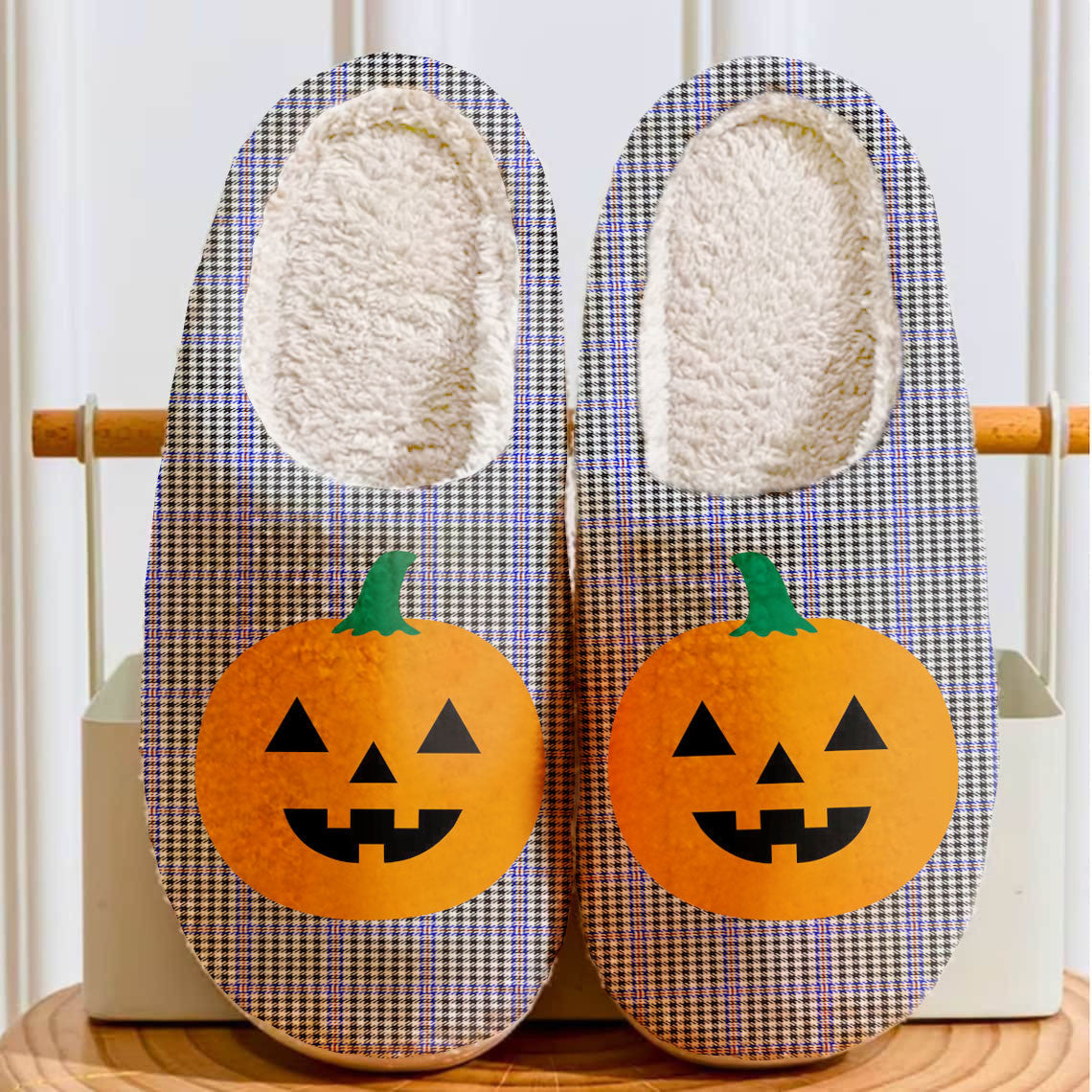 Clan Sir Walter Scott Tartan Halloween Pumpkin Slippers, Fluffy Spooky Slippers ZK19 Sir Walter Scott Tartan Tartan Halloween   