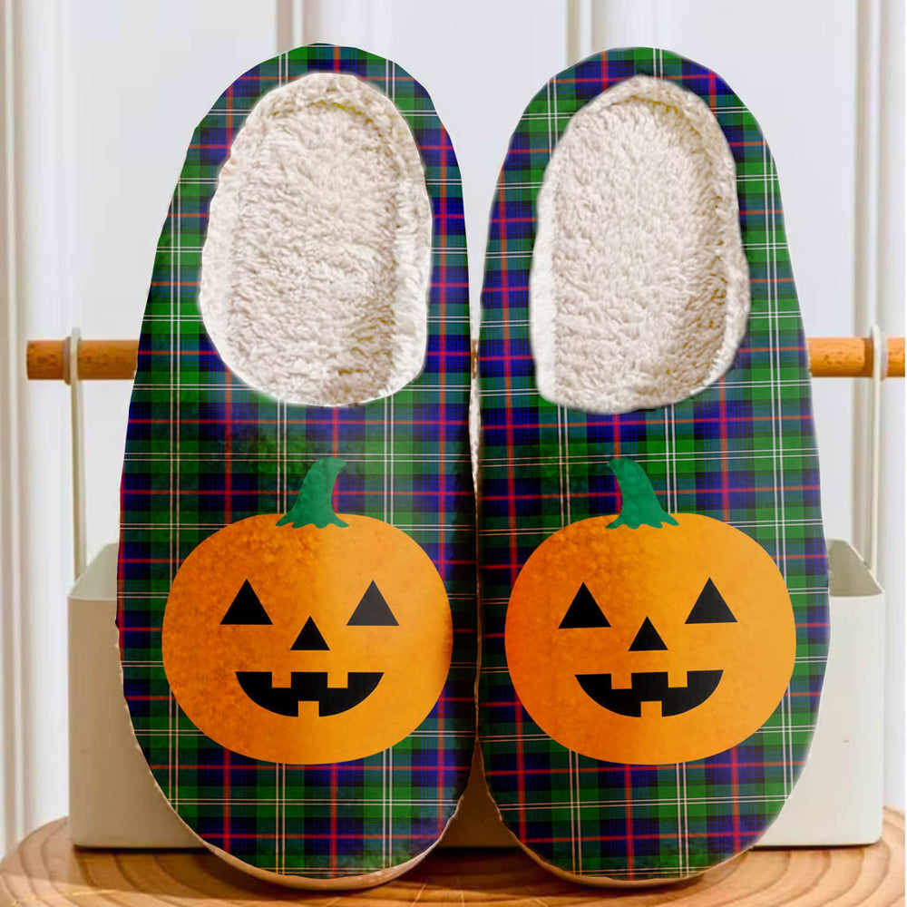 Clan Sutherland Modern Tartan Halloween Pumpkin Slippers, Fluffy Spooky Slippers HR59 Sutherland Modern Tartan Tartan Halloween   
