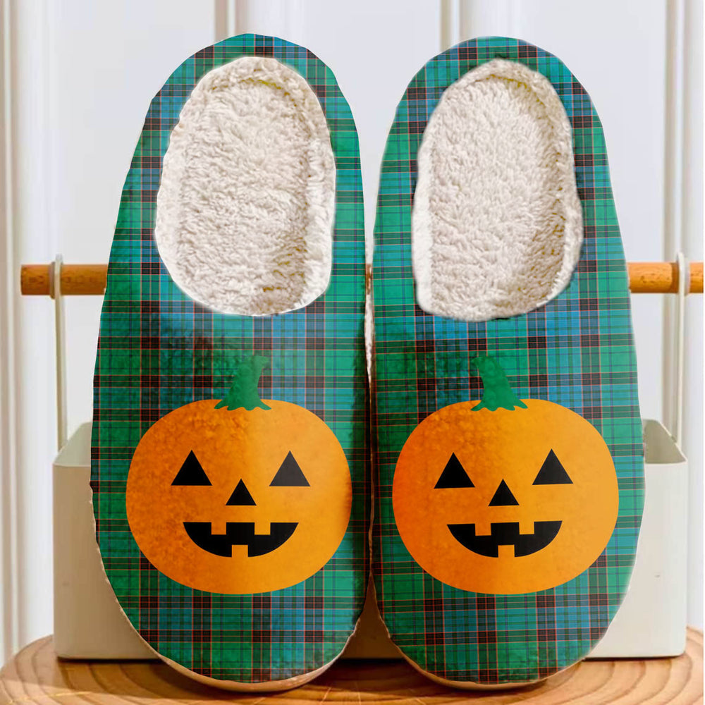 Clan Stewart Old Ancient Tartan Halloween Pumpkin Slippers, Fluffy Spooky Slippers ZQ41 Stewart Old Ancient Tartan Tartan Halloween   