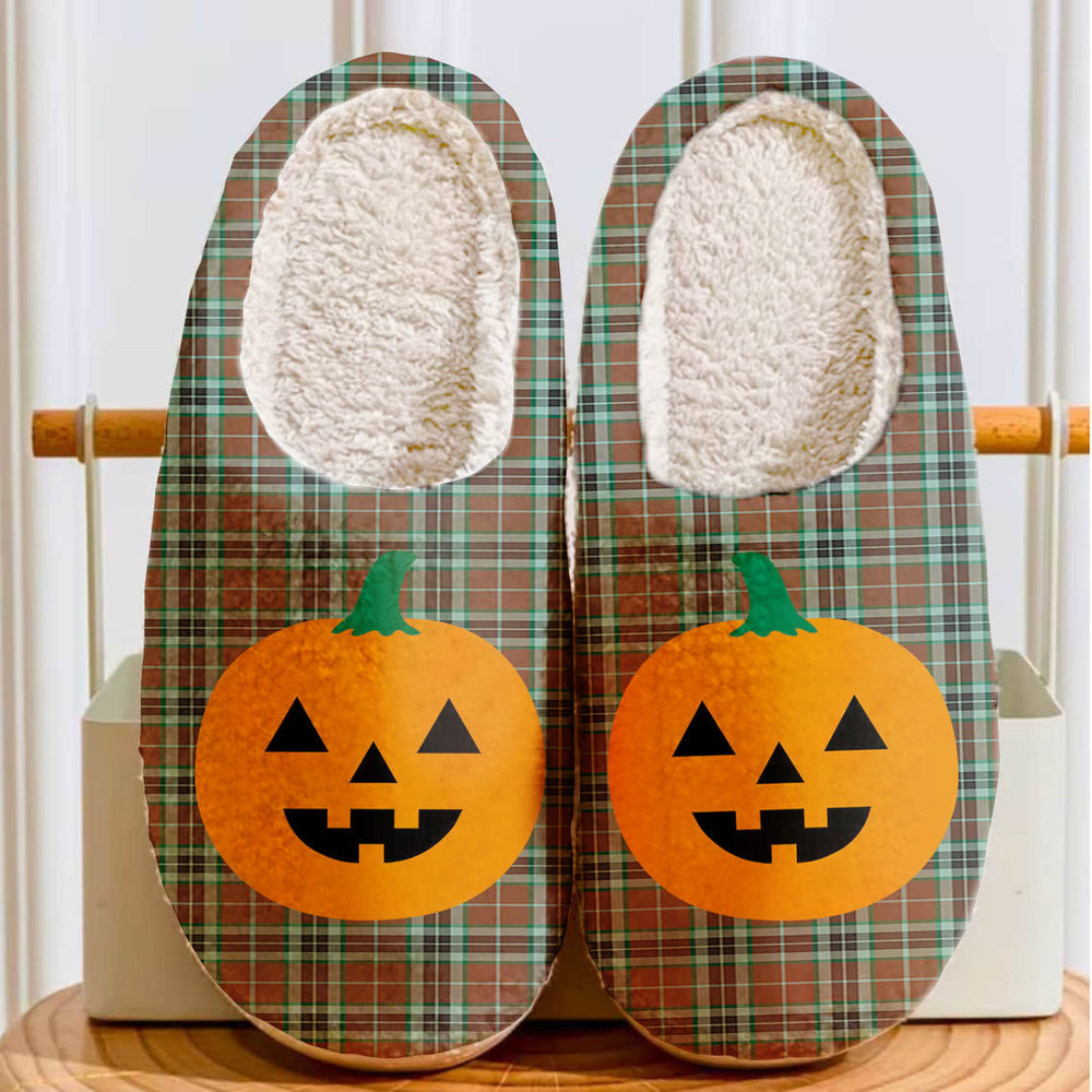 Clan Thomson Hunting Modern Tartan Halloween Pumpkin Slippers, Fluffy Spooky Slippers UF50 Thomson Hunting Modern Tartan Tartan Halloween   