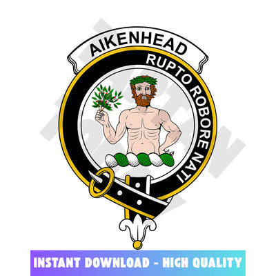 Clan Aikenhead Tartan Crest, Badges, Heraldry, Clans, Family Scotland PNG, Digital ClipArt High Quality