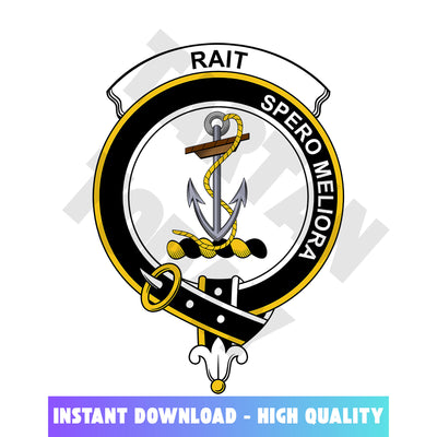 Clan Rait Tartan Crest, Badges, Heraldry, Clans, Family Scotland PNG, Digital ClipArt High Quality TL50