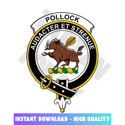 Clan Pollock Tartan Crest, Badges, Heraldry, Clans, Family Scotland PNG, Digital ClipArt High Quality