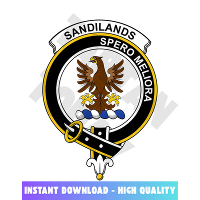 Clan Sandilands Tartan Crest, Badges, Heraldry, Clans, Family Scotland PNG, Digital ClipArt High Quality