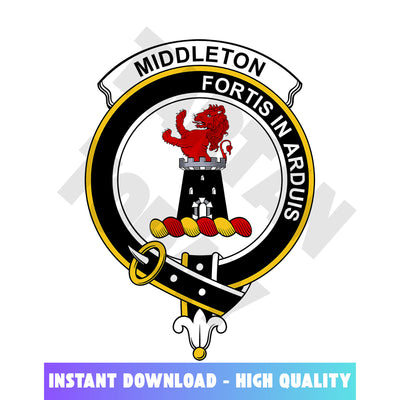 Clan Middleton Tartan Crest, Badges, Heraldry, Clans, Family Scotland PNG, Digital ClipArt High Quality MH12