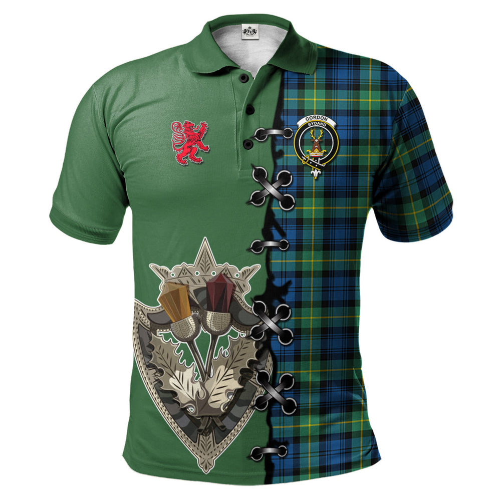 Clan Gordon Ancient Tartan Polo Shirt - Lion Rampant And Celtic Thistle Style FM22 Gordon Ancient Tartan Tartan Polo   