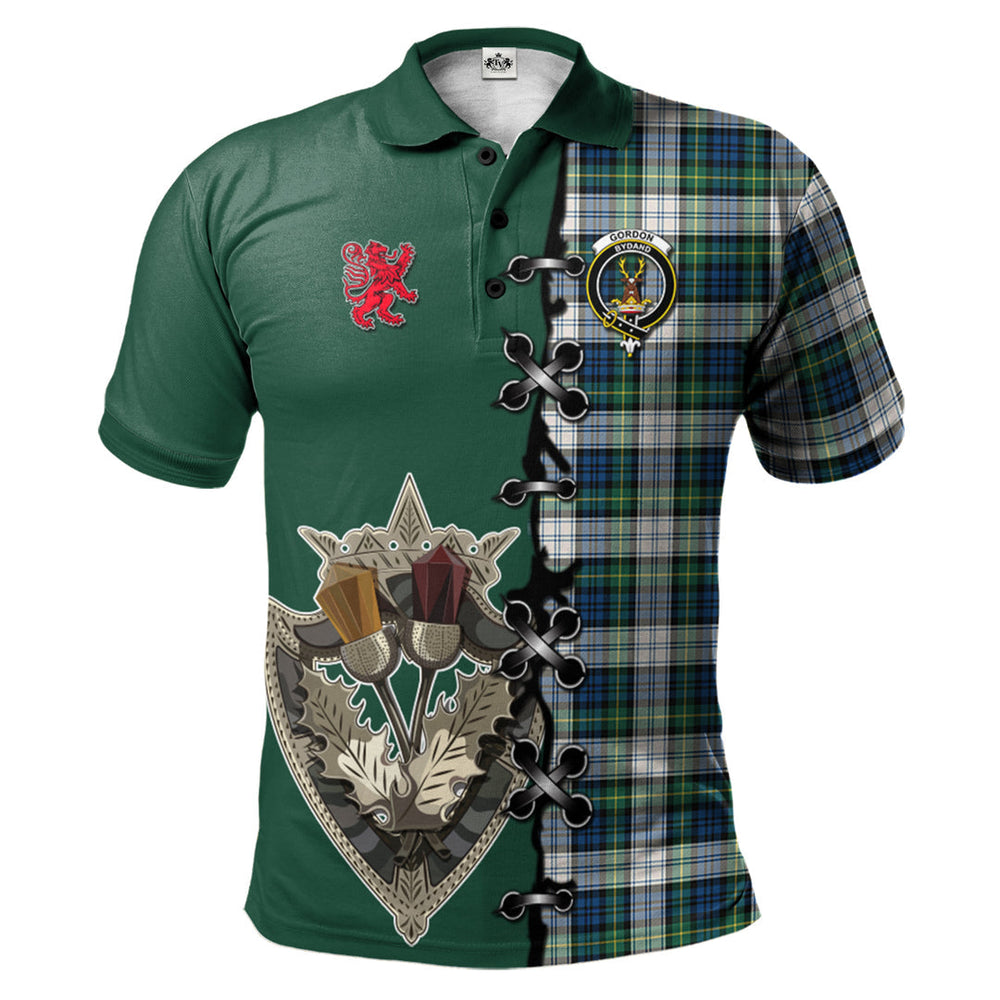 Clan Gordon Dress Ancient Tartan Polo Shirt - Lion Rampant And Celtic Thistle Style BQ20 Gordon Dress Ancient Tartan Tartan Polo   