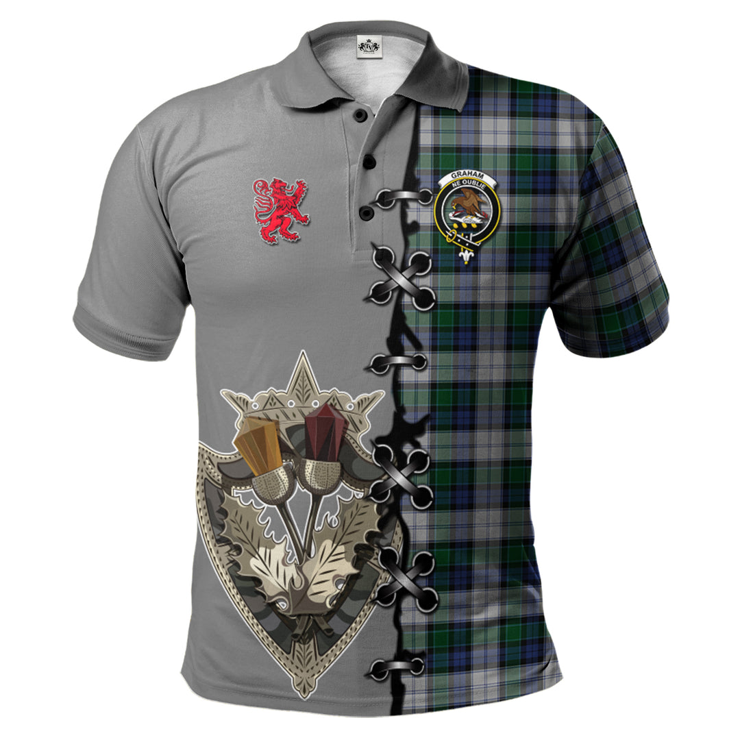 Clan Graham Dress Tartan Polo Shirt - Lion Rampant And Celtic Thistle Style CQ96 Graham Dress Tartan Tartan Polo   