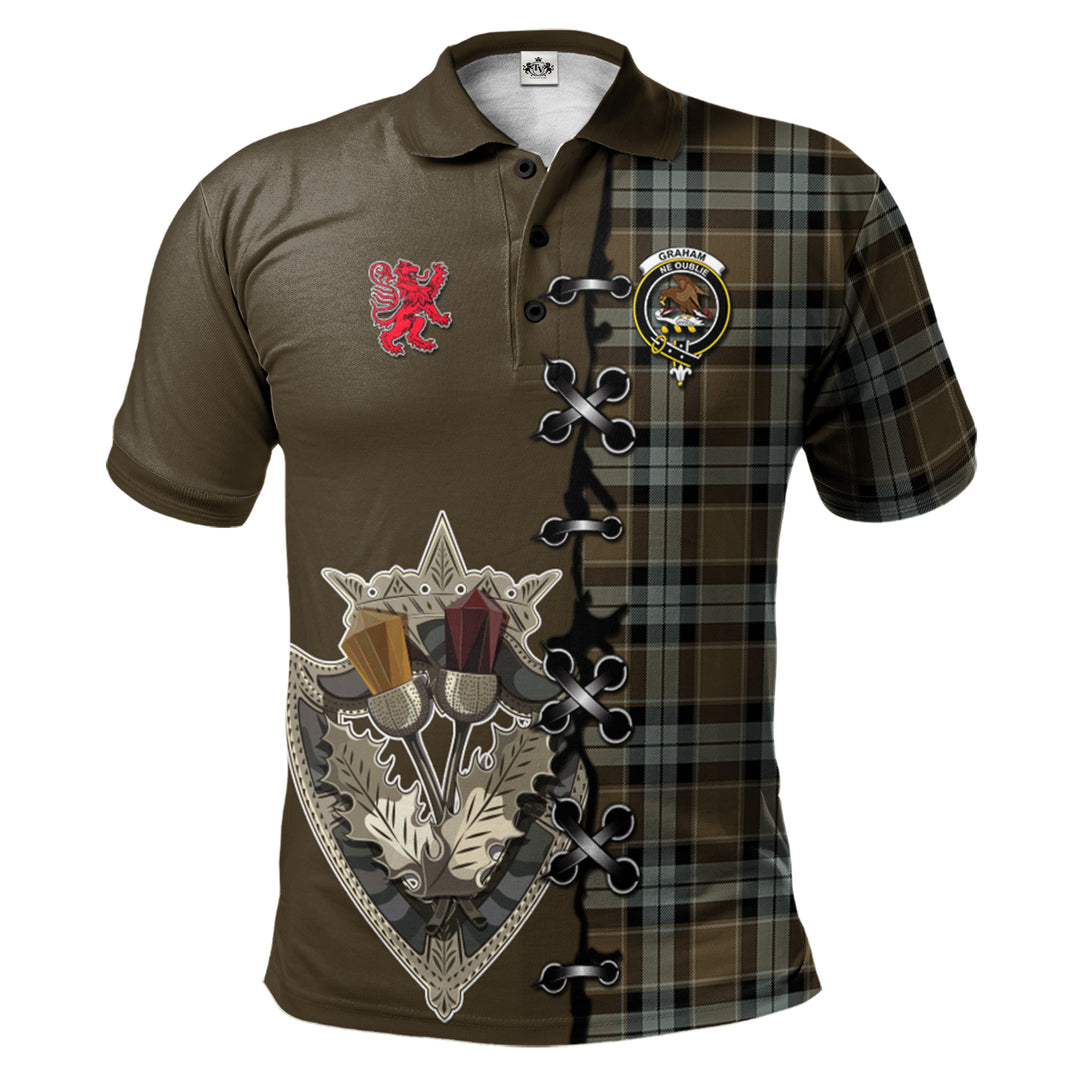 Clan Graham of Menteith Weathered Tartan Polo Shirt - Lion Rampant And Celtic Thistle Style OT99 Graham of Menteith Weathered Tartan Tartan Polo   