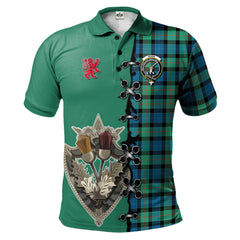 Clan Gunn Ancient Tartan Polo Shirt - Lion Rampant And Celtic Thistle Style MS71 Gunn Ancient Tartan Tartan Polo   