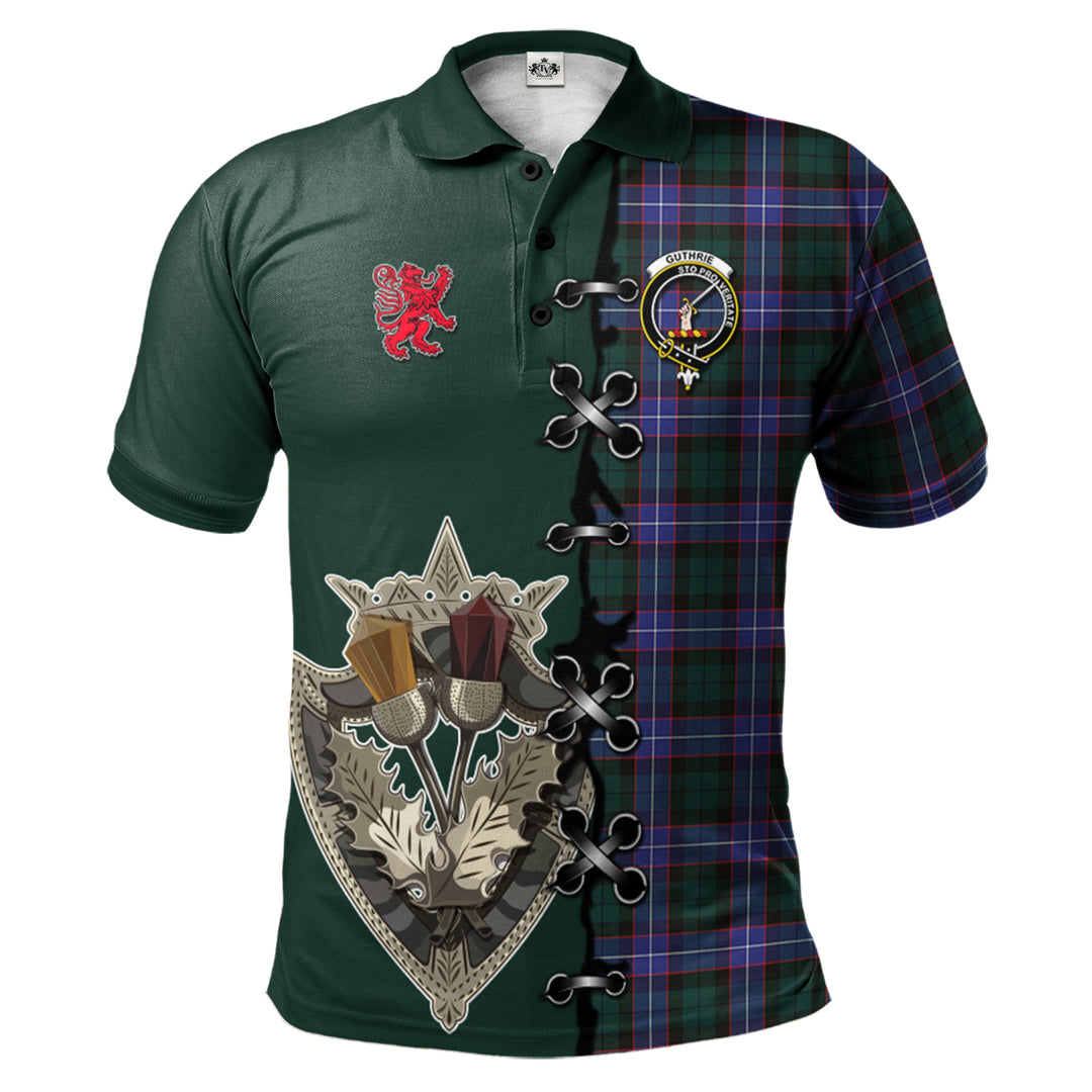 Clan Guthrie Modern Tartan Polo Shirt - Lion Rampant And Celtic Thistle Style FP31 Guthrie Modern Tartan Tartan Polo   
