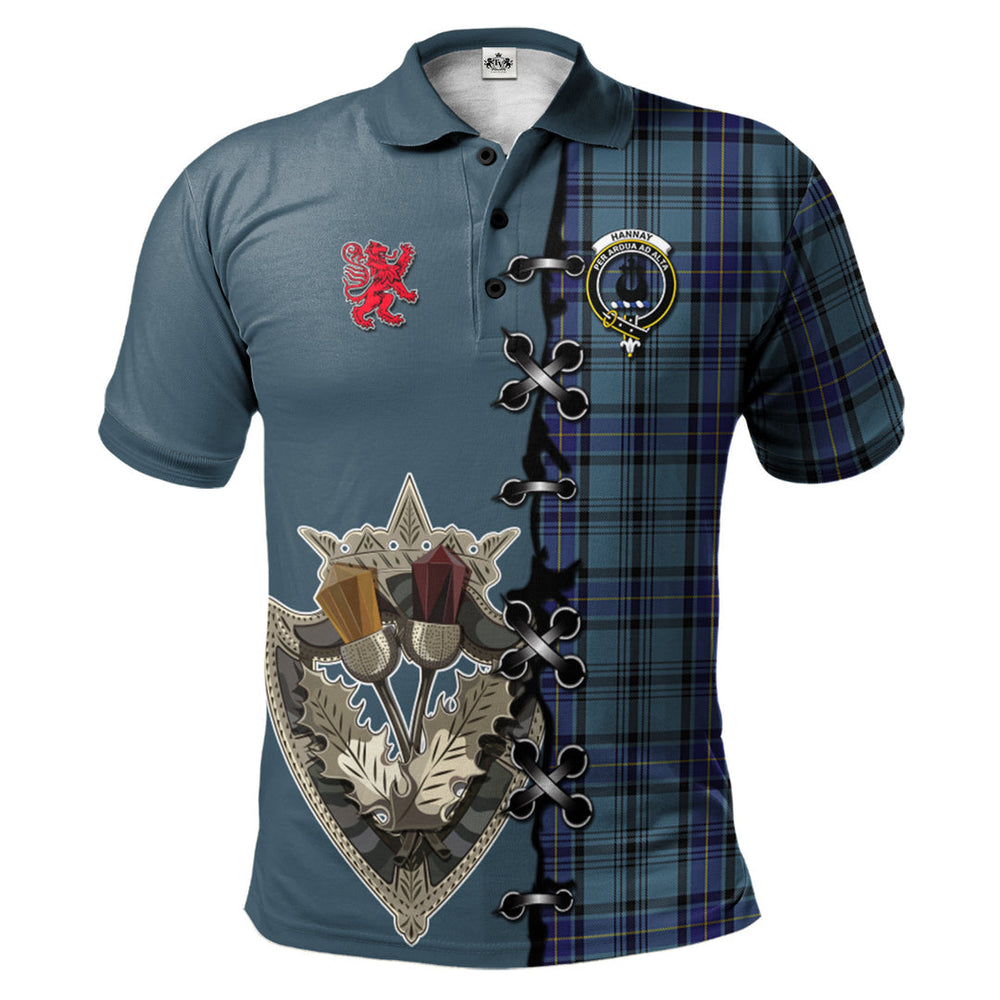 Clan Hannay Blue Tartan Polo Shirt - Lion Rampant And Celtic Thistle Style NL58 Hannay Blue Tartan Tartan Polo   
