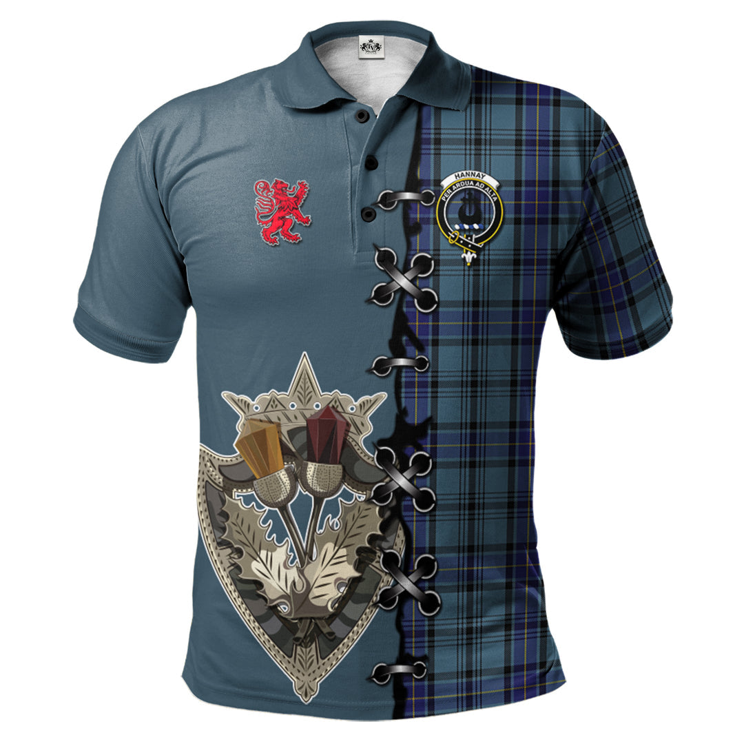 Clan Hannay Blue Tartan Polo Shirt - Lion Rampant And Celtic Thistle Style NL58 Hannay Blue Tartan Tartan Polo   