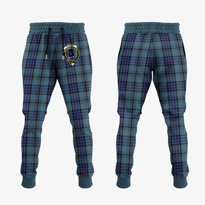 Clan Hannay Blue Tartan Crest Jogger Sweatpants YP44