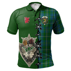 Clan Hay Hunting Tartan Polo Shirt - Lion Rampant And Celtic Thistle Style GW22 Hay Hunting Tartan Tartan Polo   