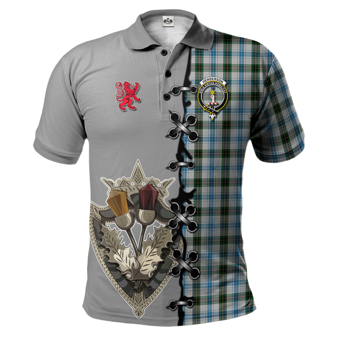 Clan Henderson Dress Tartan Polo Shirt - Lion Rampant And Celtic Thistle Style TG67 Henderson Dress Tartan Tartan Polo   
