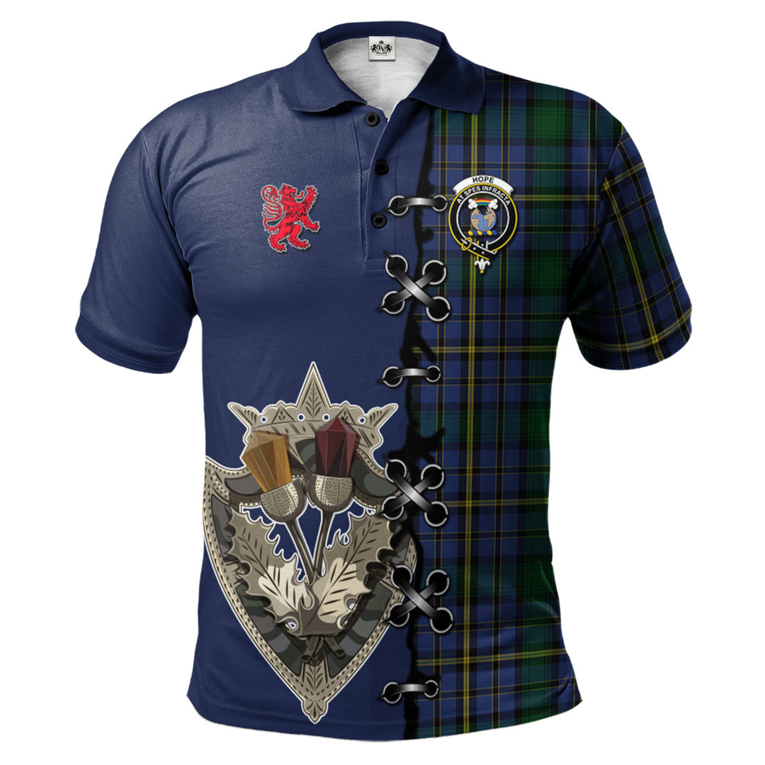 Clan Hope Tartan Polo Shirt - Lion Rampant And Celtic Thistle Style HZ65 Hope Tartan Tartan Polo   