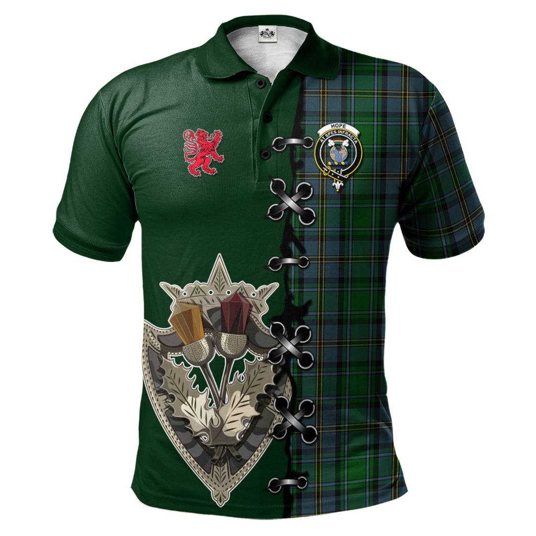 Clan Hope Vere Tartan Polo Shirt - Lion Rampant And Celtic Thistle Style QC69 Hope Vere Tartan Tartan Polo   