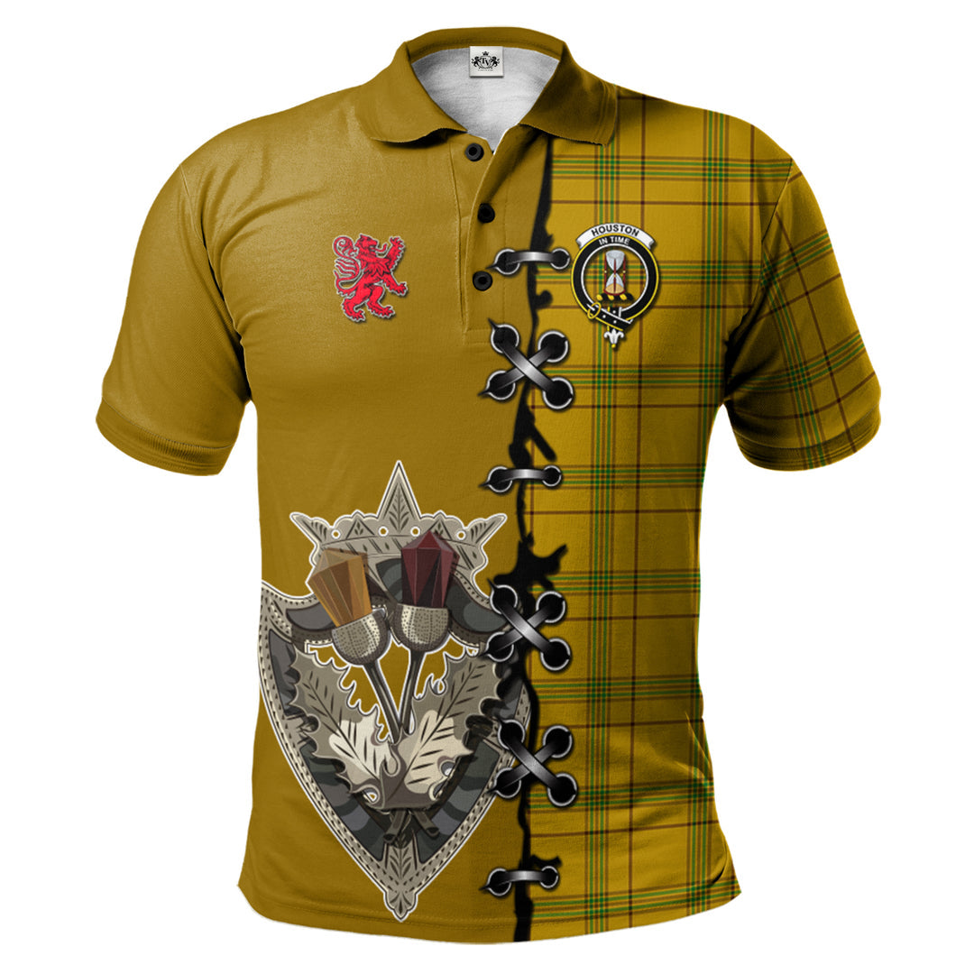 Clan Houston Tartan Polo Shirt - Lion Rampant And Celtic Thistle Style XR91 Houston Tartan Tartan Polo   