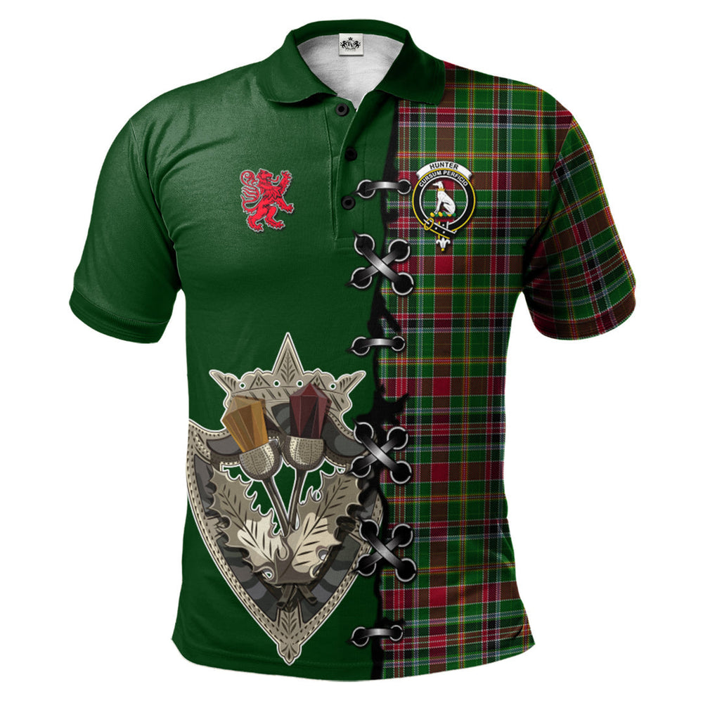 Clan Hunter Wilsons Tartan Polo Shirt - Lion Rampant And Celtic Thistle Style FZ35 Hunter Wilsons Tartan Tartan Polo   