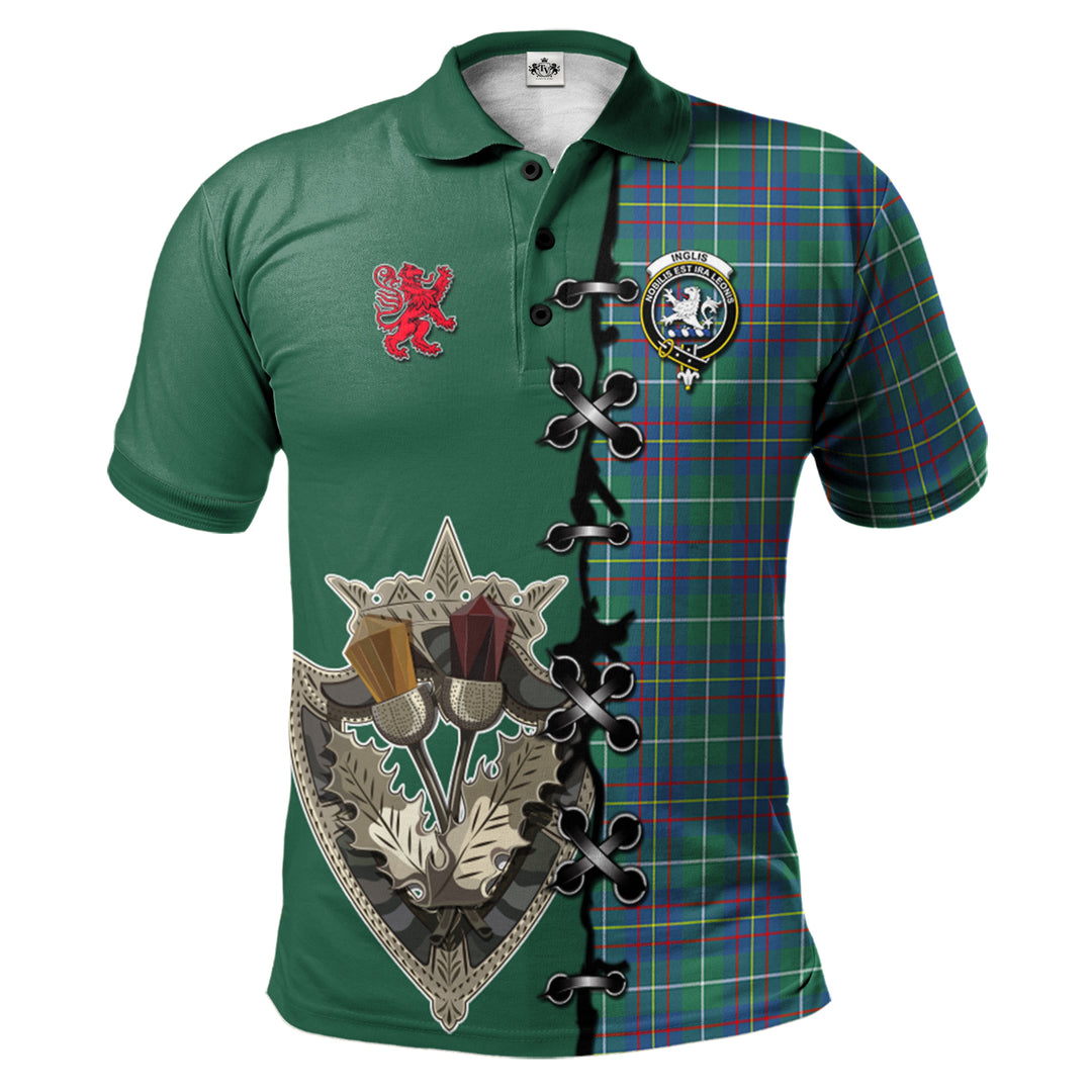 Clan Inglis Ancient Tartan Polo Shirt - Lion Rampant And Celtic Thistle Style OB56 Inglis Ancient Tartan Tartan Polo   
