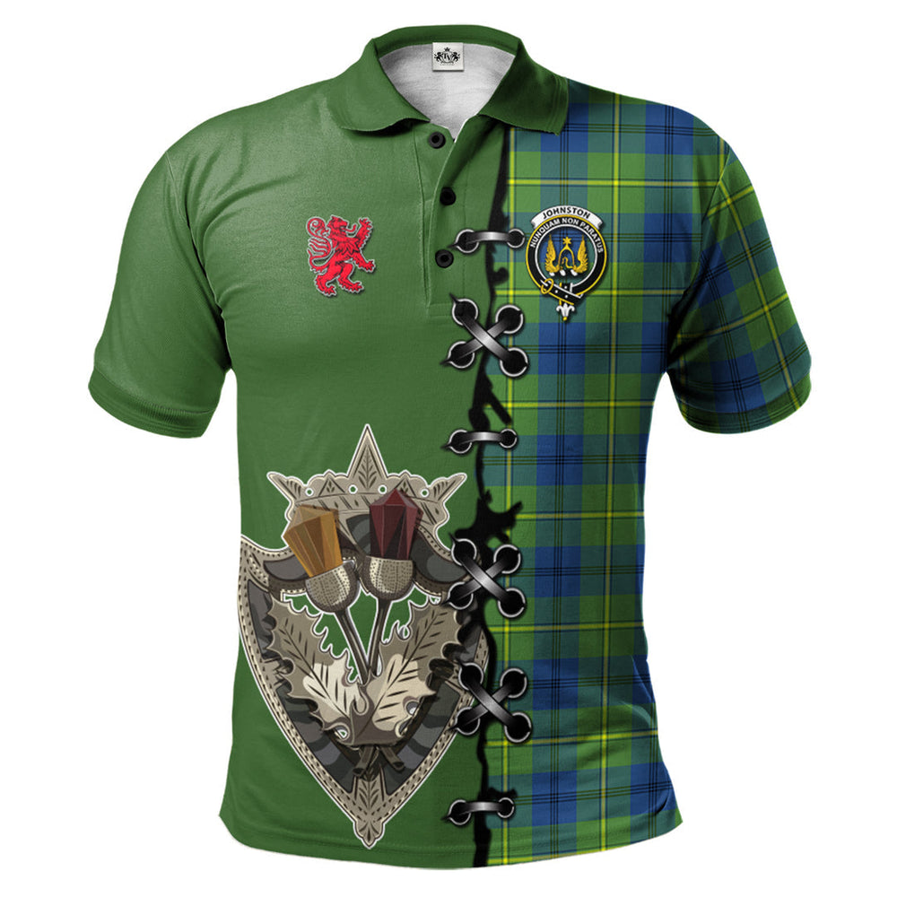Clan Johnston Ancient Tartan Polo Shirt - Lion Rampant And Celtic Thistle Style KJ57 Johnston Ancient Tartan Tartan Polo   