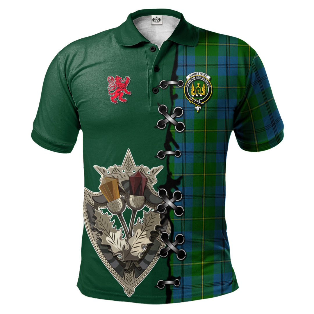 Clan Johnstone Tartan Polo Shirt - Lion Rampant And Celtic Thistle Style UX96 Johnstone Tartan Tartan Polo   