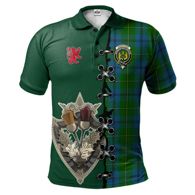 Clan Johnstone Tartan Polo Shirt - Lion Rampant And Celtic Thistle Style